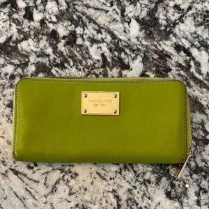 Michael Kors Olive Green Leather Zip Around Wallet